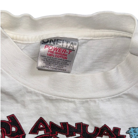 Vintage Oneita Power T Shirt Men Large White 1995 Blessing of the Cars Rat Fink - Picture 5 of 8